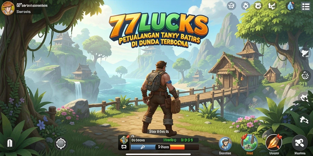 Screenshot gameplay 77LUCKS yang menampilkan petualangan seru di dunia terbuka.