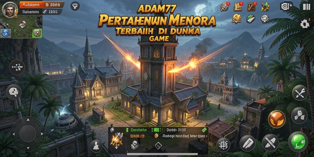 Tangkapan layar utama ADAM77 menampilkan aksi menarik dalam permainan Tower Defense.