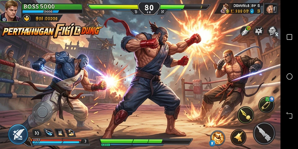 Gameplay intens di arena pertarungan BOS5000.