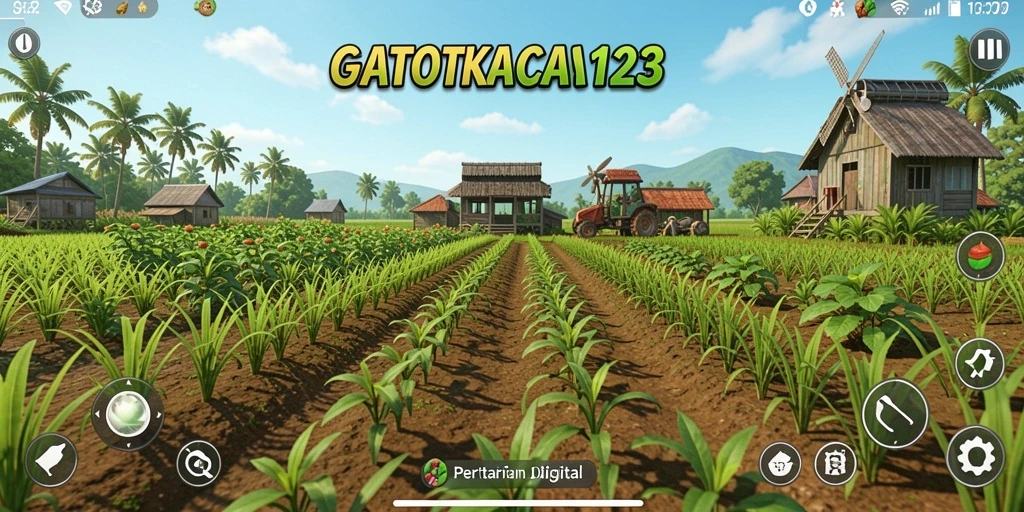 Tampilan layar permainan GATOTKACA123 dengan aktivitas pertanian yang menyenangkan.