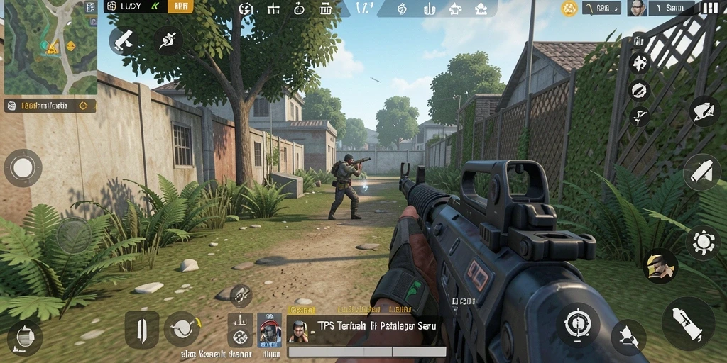 Tampilan gameplay LUCKYRP yang mendebarkan di medan perang TPS.