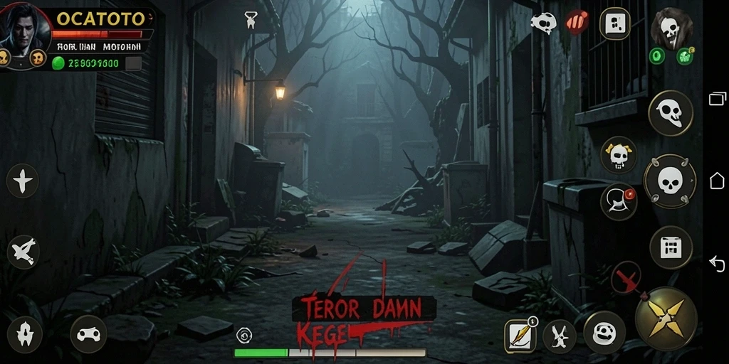 Tangkapan layar gameplay <strong>OCATOTO</strong> yang menampilkan suasana menyeramkan dan mencekam.
