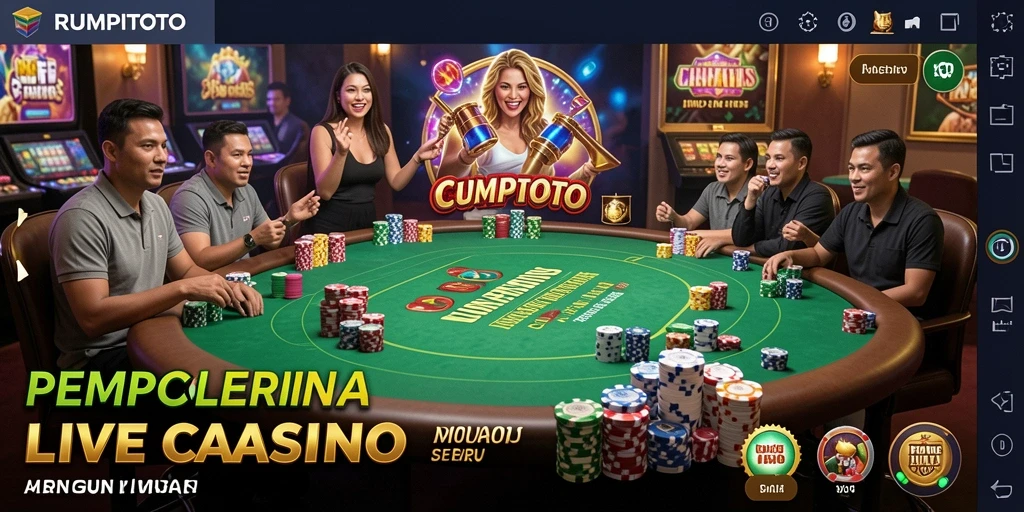 Screenshot gameplay Live Casino RUMPITOTO yang menampilkan dealer interaktif.