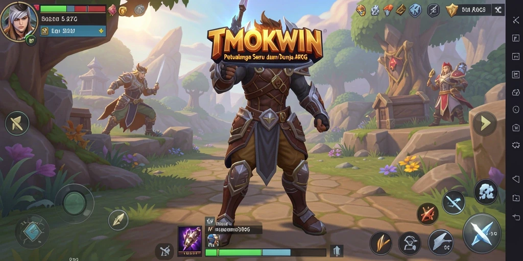 Screenshot TMOKWIN menampilkan pertarungan intens dalam dunia fantasi.